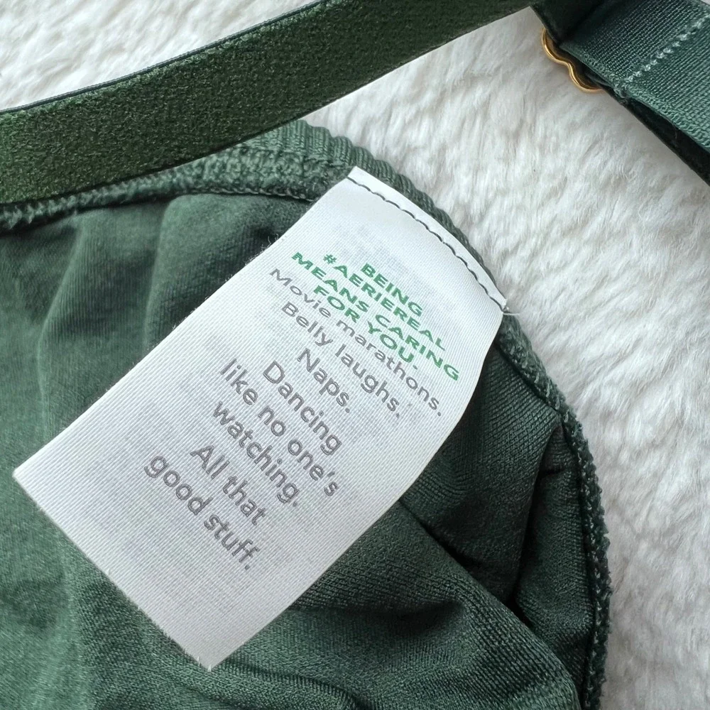 Aerie Womens XL Forest Green Ribbed Seamless Bralette O-Ring Straps Crop Top NEW